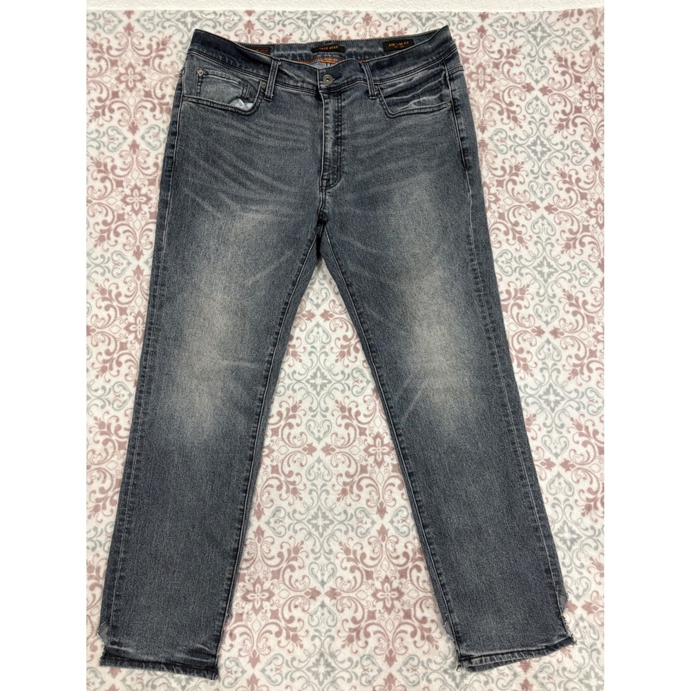 True Rebel 808 Slim Fit Jeans Mens 36x30 Faded Black Raw Step Hem Premium Denim